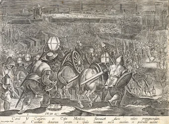 Cesarz Karol V i Kosma I Medyceusz w Porta Camollia, Siena, tablica z "Historii Medyceuszy", wyryta przez Philipa Galle (1537-1612), ok. 1583 r.